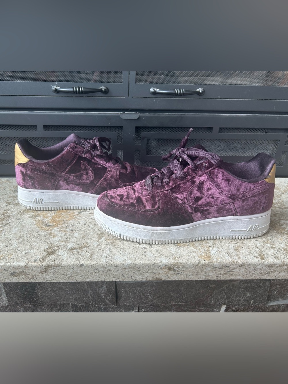 Velvet Nike Air Force 1 Lows in Port Wine - Picture 2 of 7